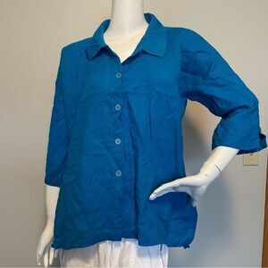 FLAX- Artful Blouse Size Small Cerulean